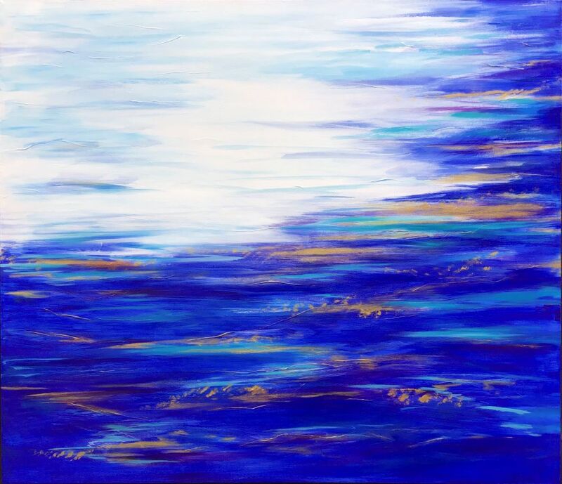 peinture abstraite paysage mer bleu océan art abstrait acrylique toile ciel turquoise bleu roi or