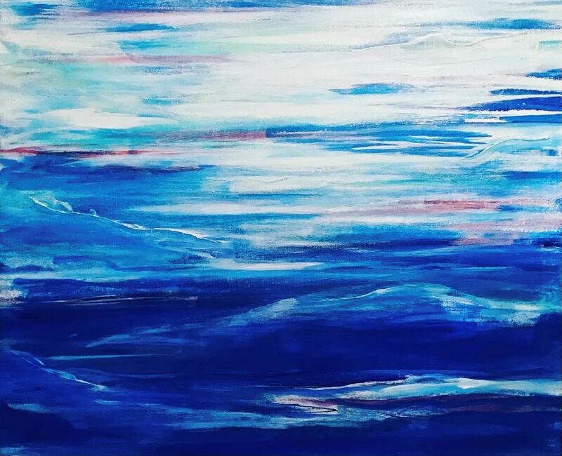 peinture abstraite paysage mer bleu océan art abstrait acrylique toile ciel turquoise 