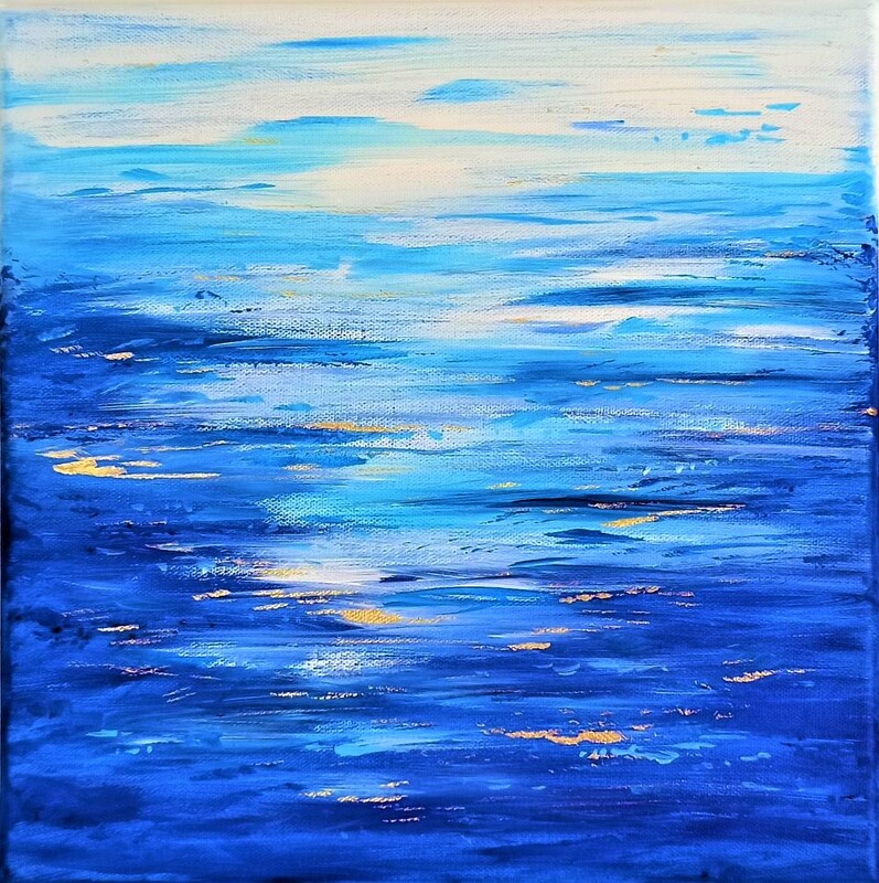 peinture abstraite paysage mer bleu océan art abstrait acrylique toile ciel turquoise bleu roi or peinture abstraite
