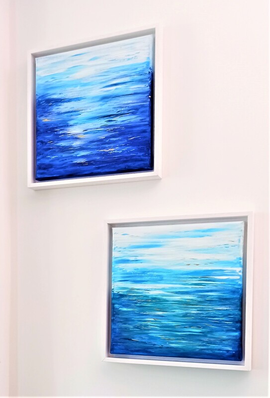 océan art abstrait acrylique toile ciel turquoise bleu vert or paysage peinture abstraite bleu outremer 