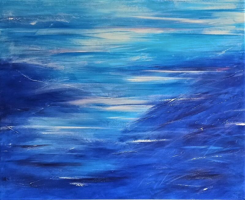 paysage mer bleu océan art abstrait acrylique toile ciel turquoise 