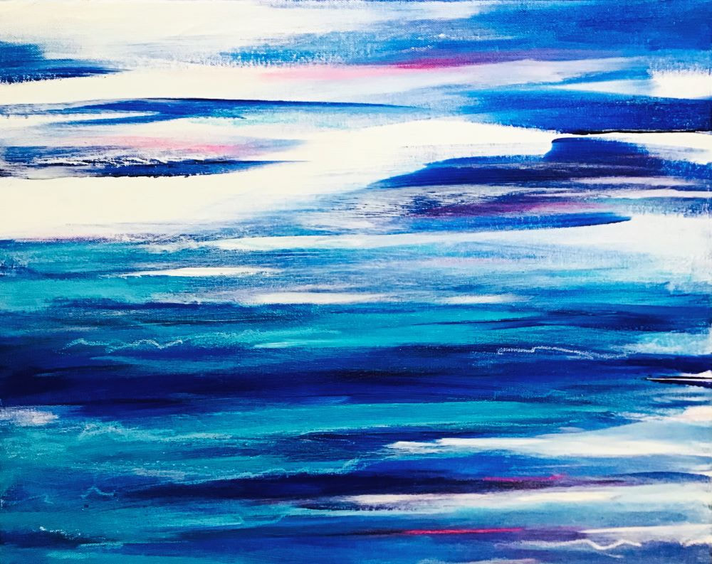 peinture abstraite paysage mer bleu océan art abstrait acrylique toile ciel turquoise