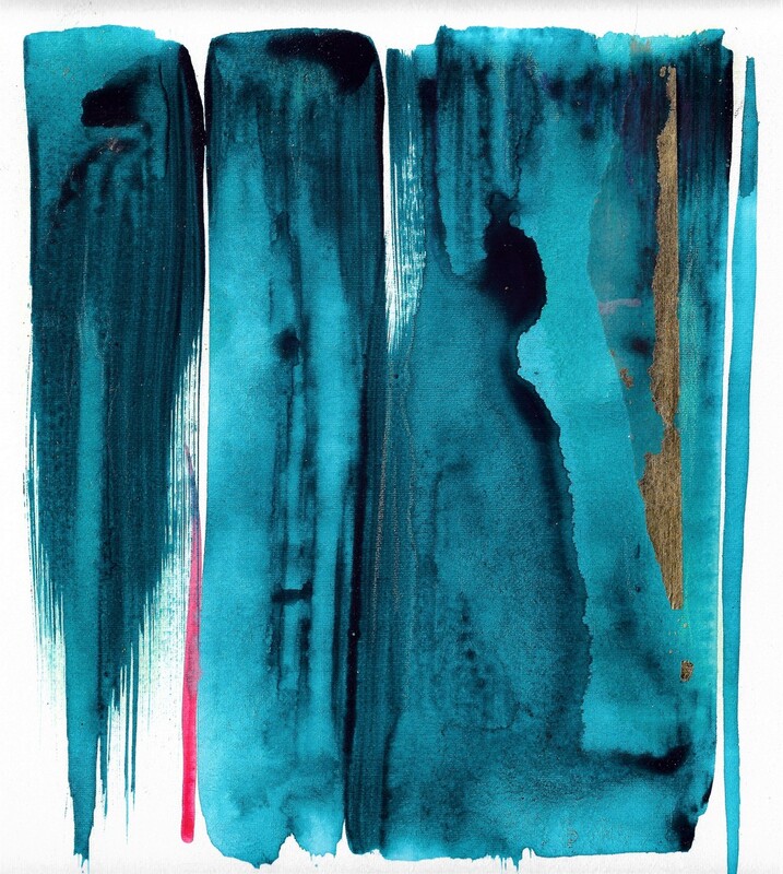 art abstrait peinture acrylique toile ciel bleu feuille or laiton 