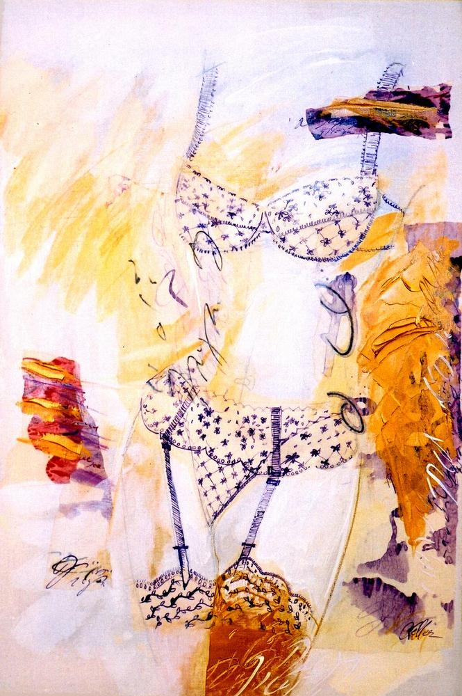 peinture figurative huile toile sensuelle abstraite gestuelle dessous féminins bordeaux violet or