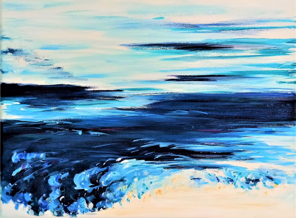 paysage mer bleu océan art abstrait acrylique toile ciel turquoise vague