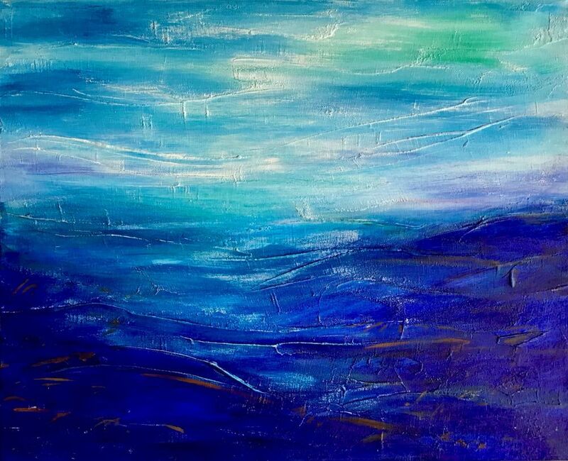 peinture abstraite paysage mer bleu océan art abstrait acrylique toile ciel turquoise vert
