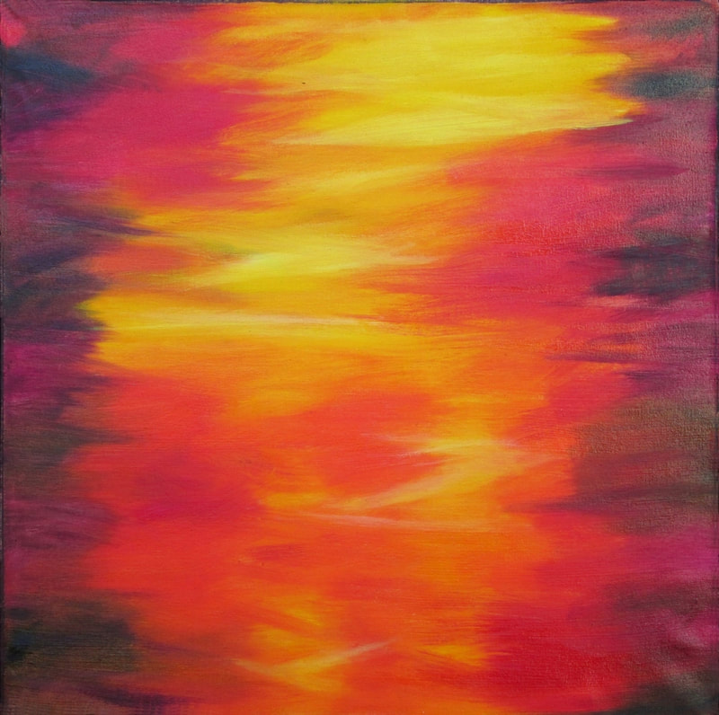 paysage rouge orange jaune toile abstraite art abstrait ciel couché de soleil huile