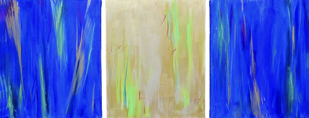 peinture abstraite couleur bleu or vert calme triptyque 