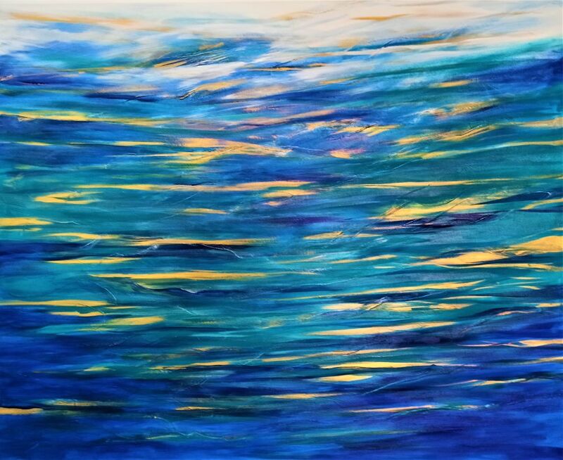 peinture abstraite paysage mer bleu océan art abstrait acrylique toile ciel turquoise vert